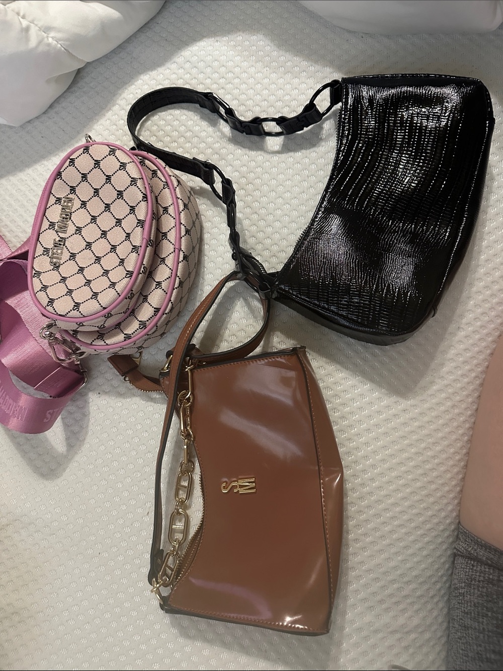 Black Patent Shoulder Bag - Sleek Women’s Shoulder Purse & 2 Steve Madden bags.